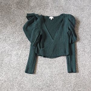 Vestique Ribbed Wrap Sweater in Teal Green